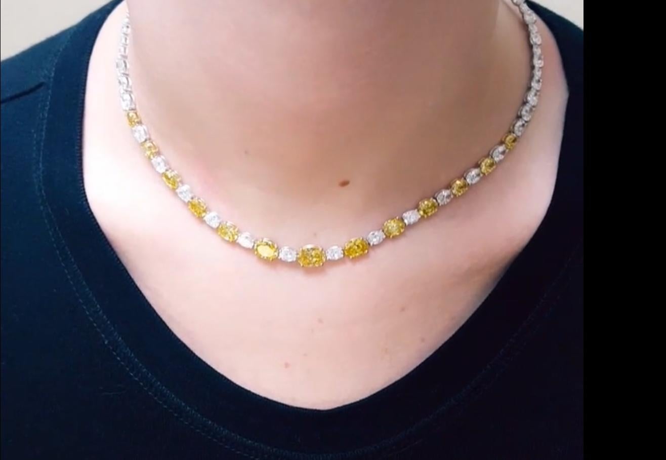 20.55 Carat Red Carpet Fancy Vivid Yellow & White Diamonds Necklace, 18K Gold. In New Condition For Sale In New York, NY