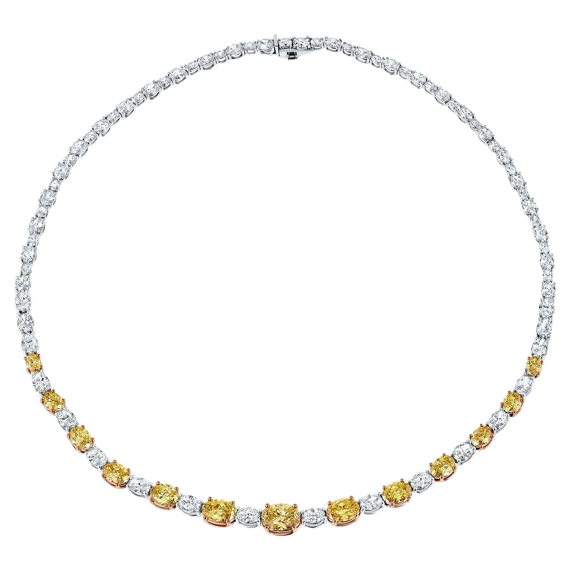 20.55 Carat Red Carpet Yellow & White Diamonds Necklace, 18K White Gold.