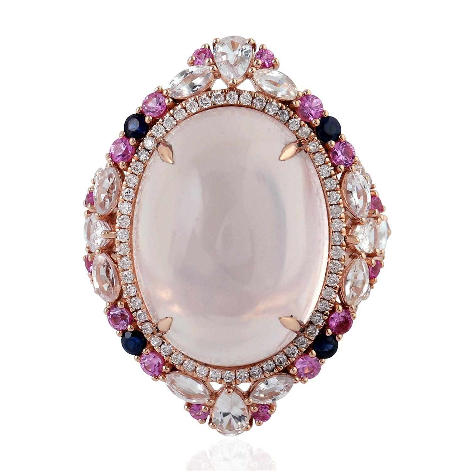 En vente :  Bague en or 18 carats avec quartz rose de 20,55 carats et diamants 3