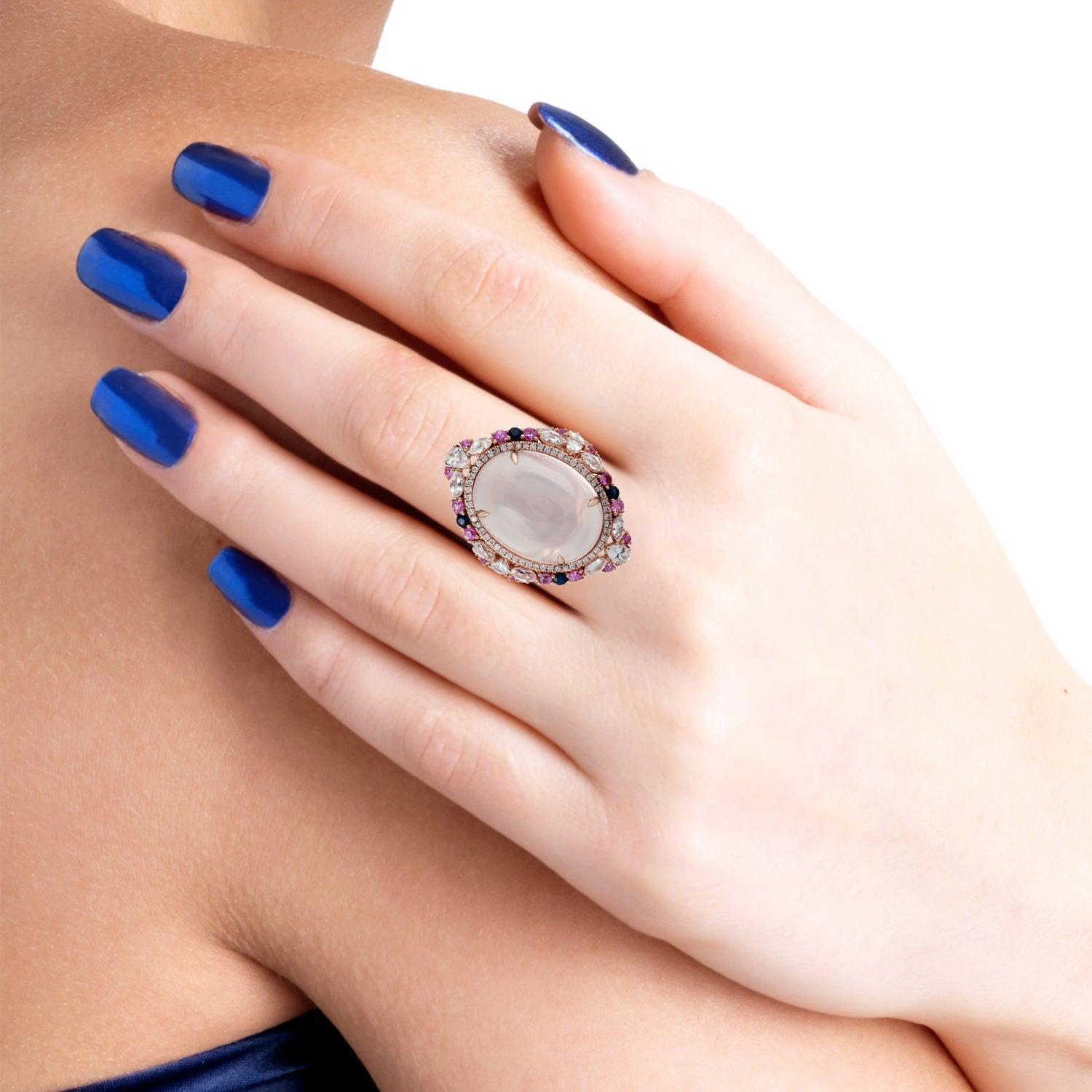 For Sale:  20.55 Carat Rose Quartz Diamond 18 Karat Gold Ring 4