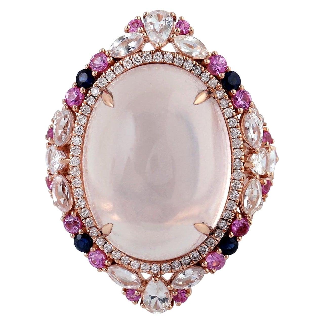 En vente :  Bague en or 18 carats avec quartz rose de 20,55 carats et diamants