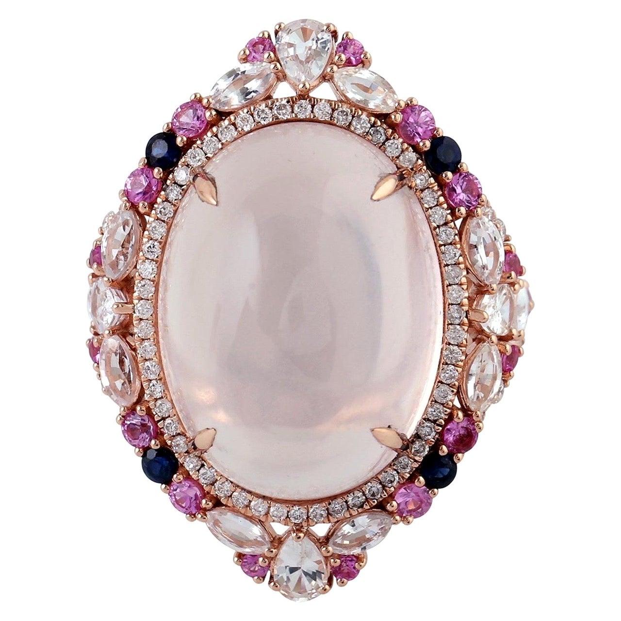 Meghna Jewels Anillo de oro de 14 quilates con diamantes de cuarzo rosa de 20,55 quilates