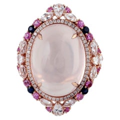 Meghna Jewels 20.55 Carat Rose Quartz Diamond 14 Karat Gold Ring