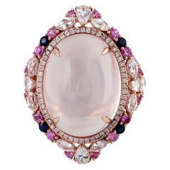 Bague en or 18 carats avec quartz rose de 20,55 carats et diamants