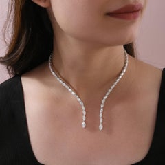 20.55 Ct Marquise Diamond Y-Drop Open Collar Necklace 14k White Gold