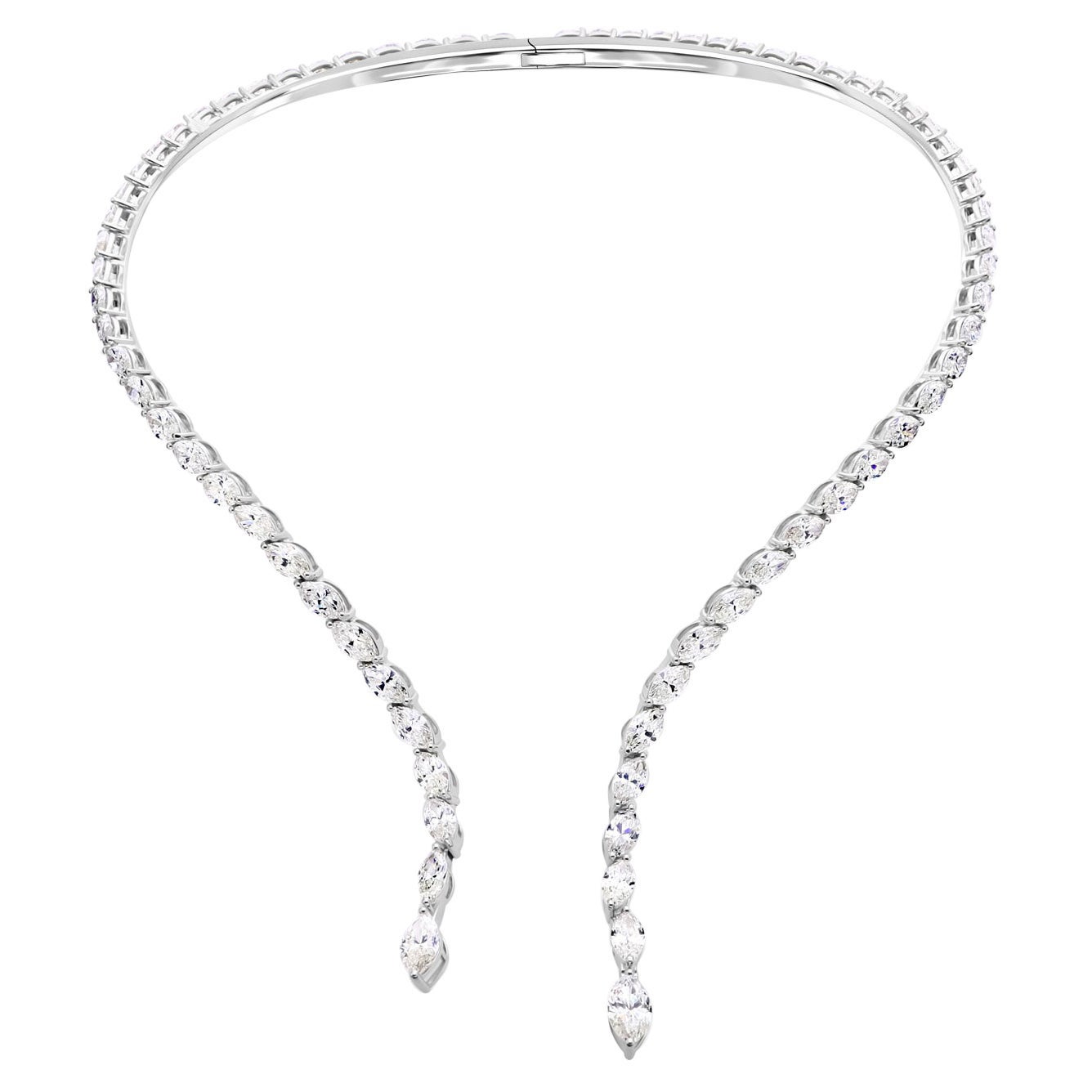 14K White Gold 20.55 Ct Natural Marquise Diamond V-Drop Lariat Necklace