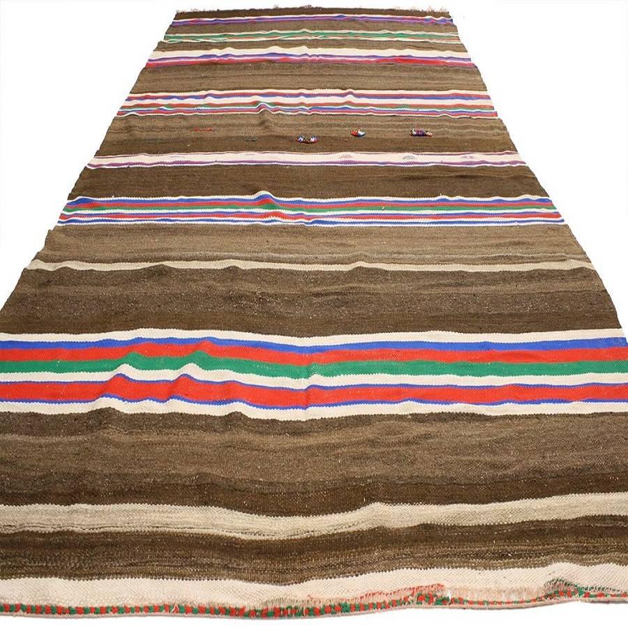 Hand-Woven Vintage Berber Striped Moroccan Kilim Rug with Tribal Style