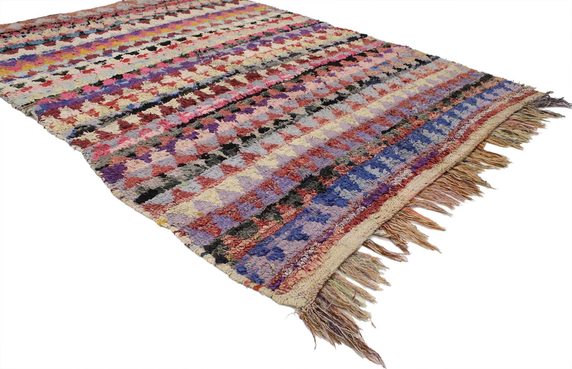 Tribal Vintage Berber Moroccan Boucherouite Accent Rug, Colorful Moroccan Shag Rug