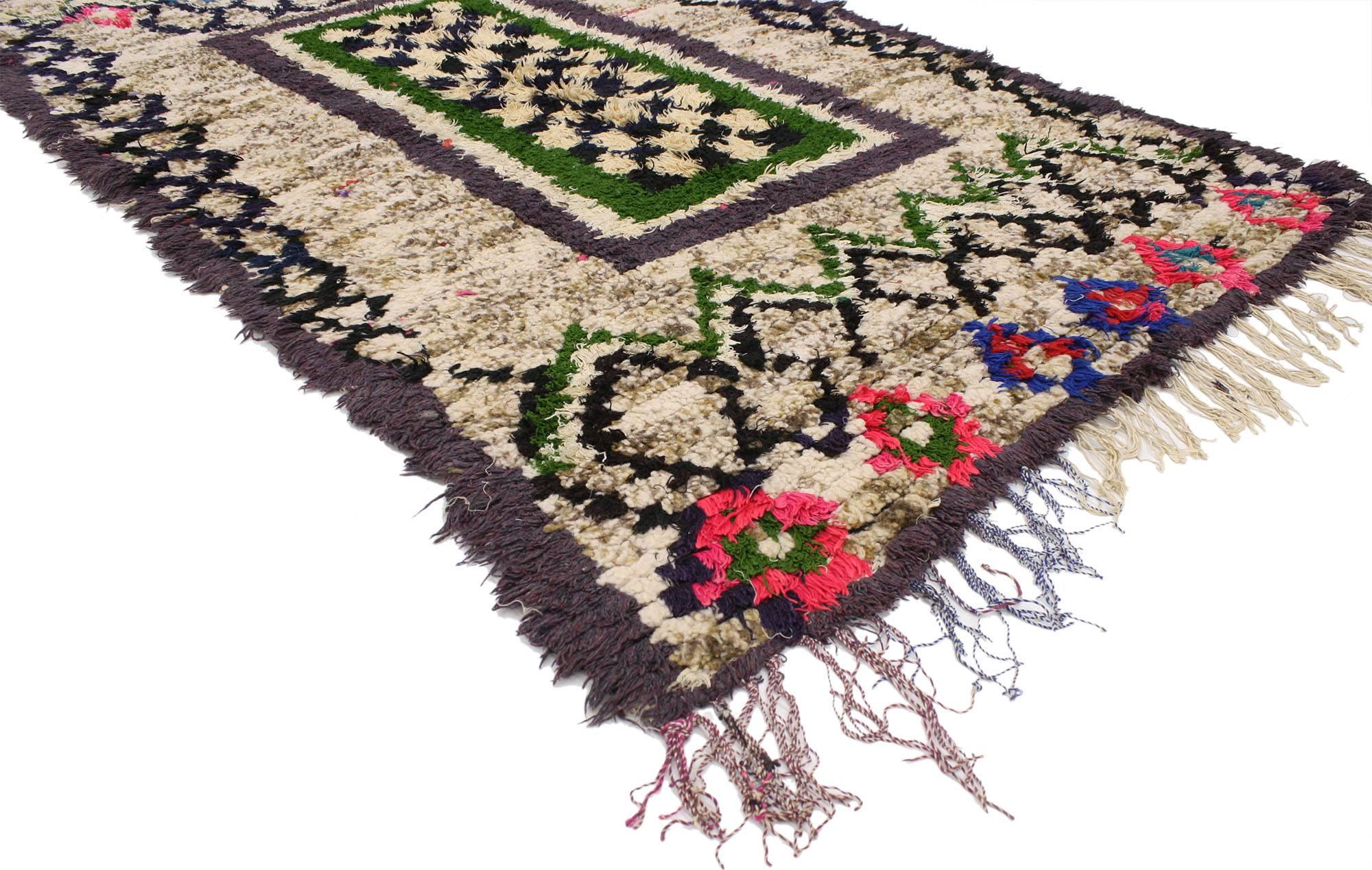 Tribal Vintage Berber Moroccan Boucherouite Rug, Colorful Moroccan Shag Accent Rug
