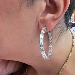 20.58 Carat Emerald Cut Diamonds 18K White Gold Inside-Out Hoop Earrings