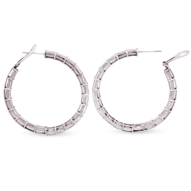 20.58 Carat Emerald Cut Diamonds 18K White Gold Inside-Out Hoop Earrings In New Condition For Sale In Boca Raton, FL