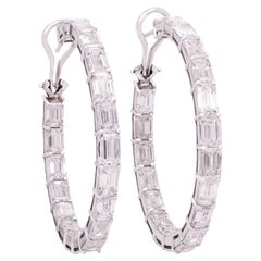 20.58 Carat Emerald Cut Diamonds 18K White Gold Inside-Out Hoop Earrings