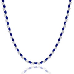 20.58 Carat Oval Cut Sapphire and Diamond Tennis Necklace in 18K White Gold