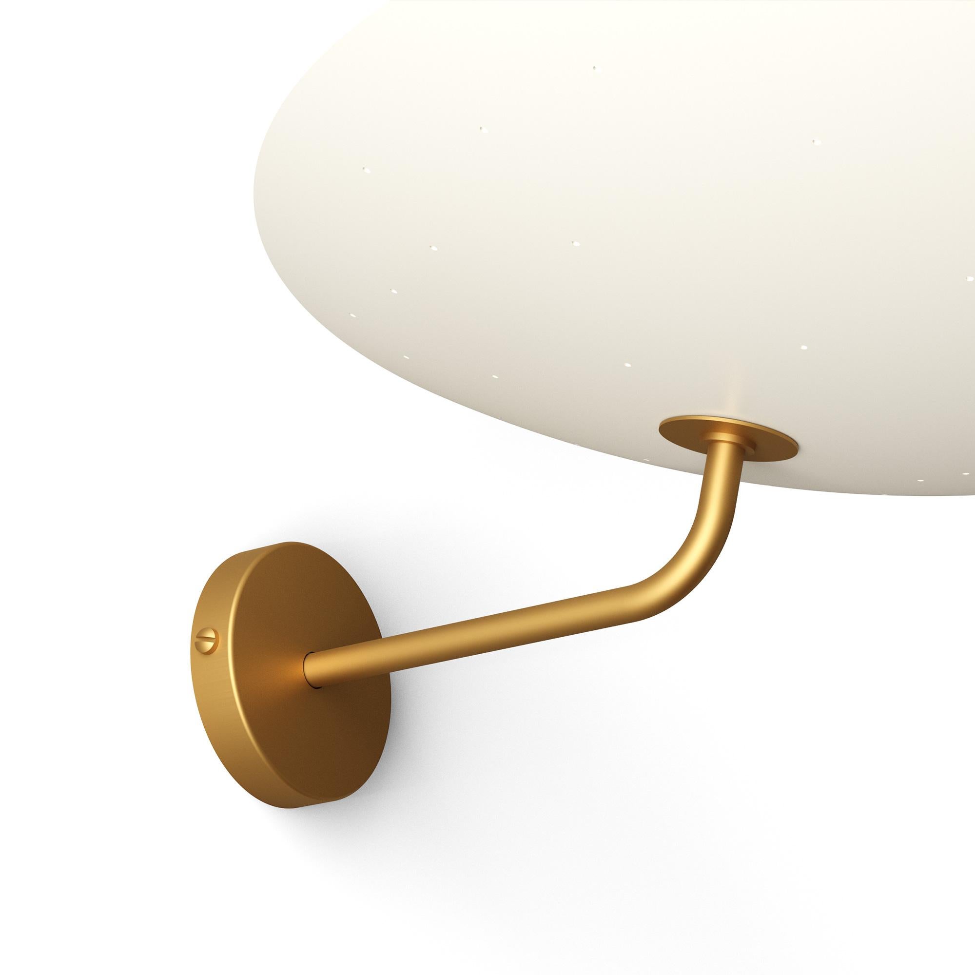 2059 Brushed Brass Wall Lamp by Disderot
Limited Edition. 
Designed by Pierre Disderot.
Dimensions: Ø 40 x H 12 cm.
Materials: Brushed brass. 

Delivered with authentication certificate. Made in France. Available in different colors and metal