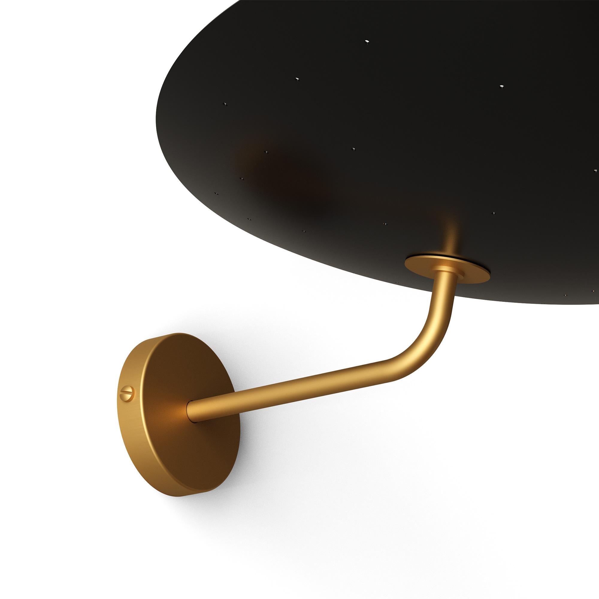 2059 Brushed Brass Wall Lamp by Disderot
Limited Edition. 
Designed by Pierre Disderot.
Dimensions: Ø 40 x H 12 cm.
Materials: Brushed brass. 

Delivered with authentication certificate. Made in France. Available in different colors and metal