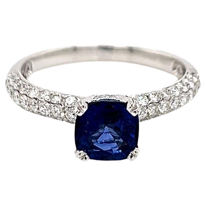 2.05 Total Carat Sapphire Diamond Engagement Ring For Sale