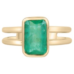 Used 2.05ct 14K Emerald Cut Colombian Emerald Bezel Solitaire Split Shank Gold Ring