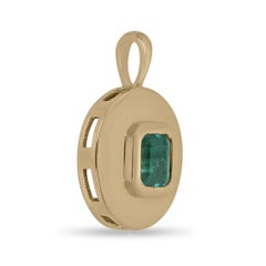 2.05ct 18K Asscher Cut Emerald Bezel Set in Round Gypsy 585 Gold Pendant Necklac
