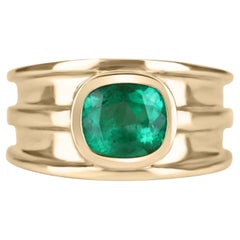 2.05ct Colombian Emerald Cushion Cut Men's Solitaire Gold Ring