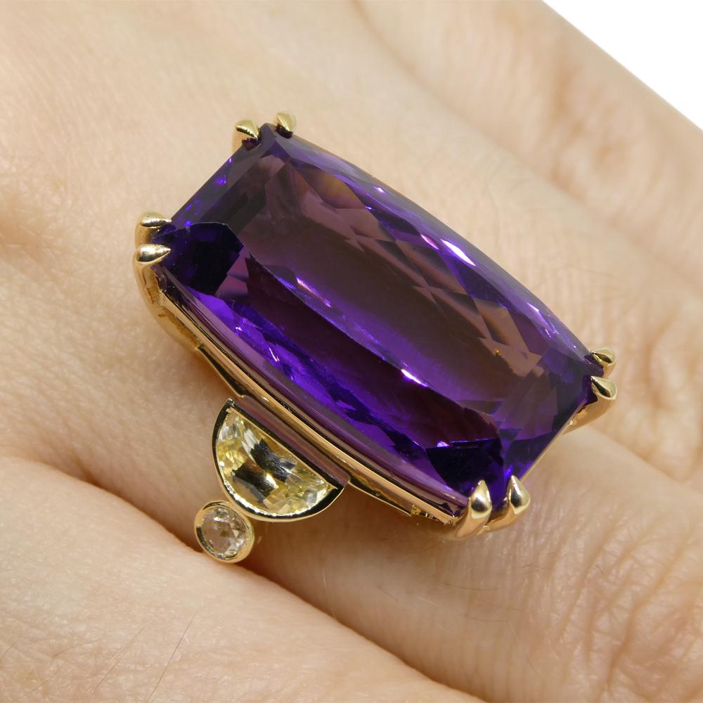 20.5ct Amethyst Yellow Sapphire and Diamond Cocktail Ring Set in 14k Yellow Gold For Sale 11