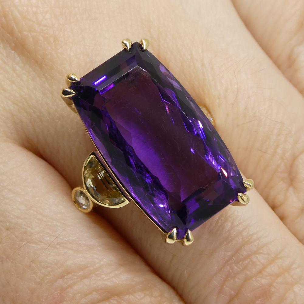 20.5ct Amethyst Yellow Sapphire and Diamond Cocktail Ring Set in 14k Yellow Gold For Sale 12