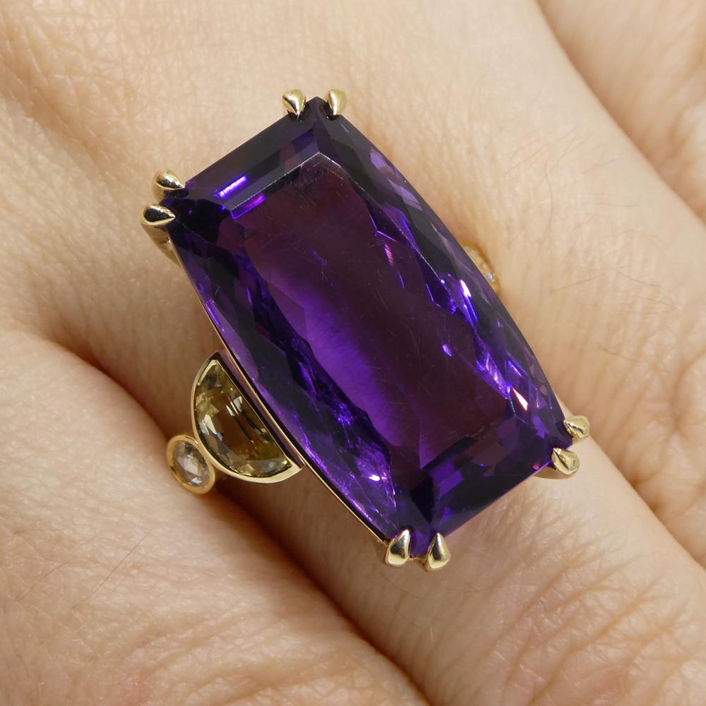 Bague cocktail en or jaune 14 carats sertie d'une améthyste jaune, de saphirs jaunes et de diamants 20,5 carats en vente 13