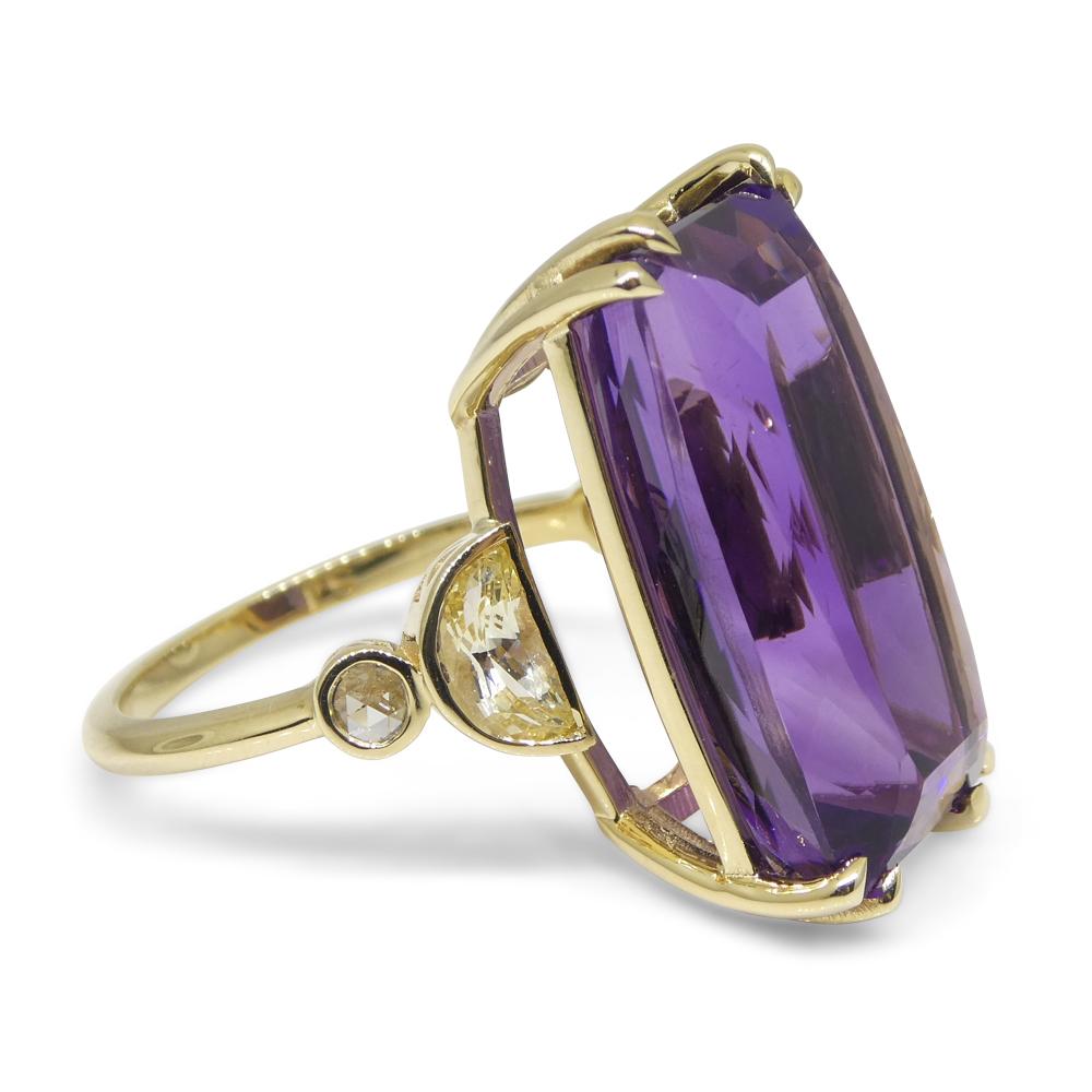 Women's or Men's 20.5ct Amethyst Yellow Sapphire and Diamond Cocktail Ring Set in 14k Yellow Gold For Sale