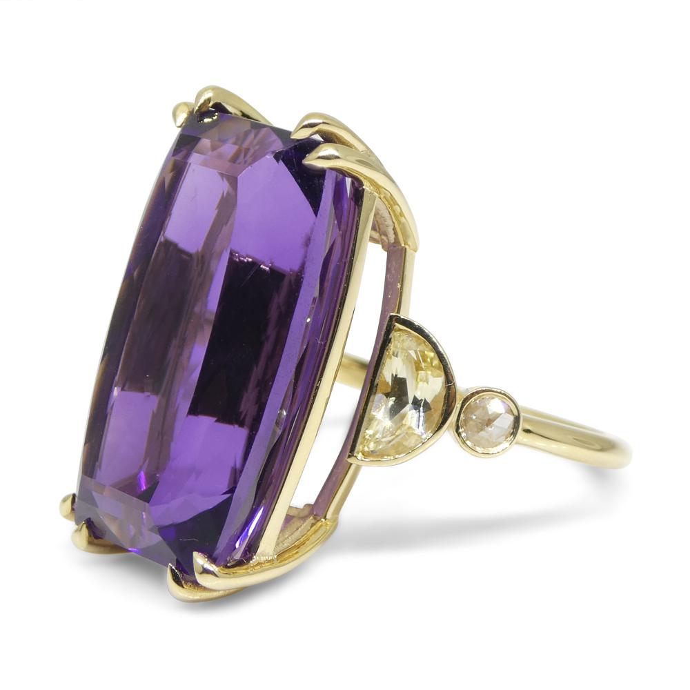 20.5ct Amethyst Yellow Sapphire and Diamond Cocktail Ring Set in 14k Yellow Gold For Sale 4