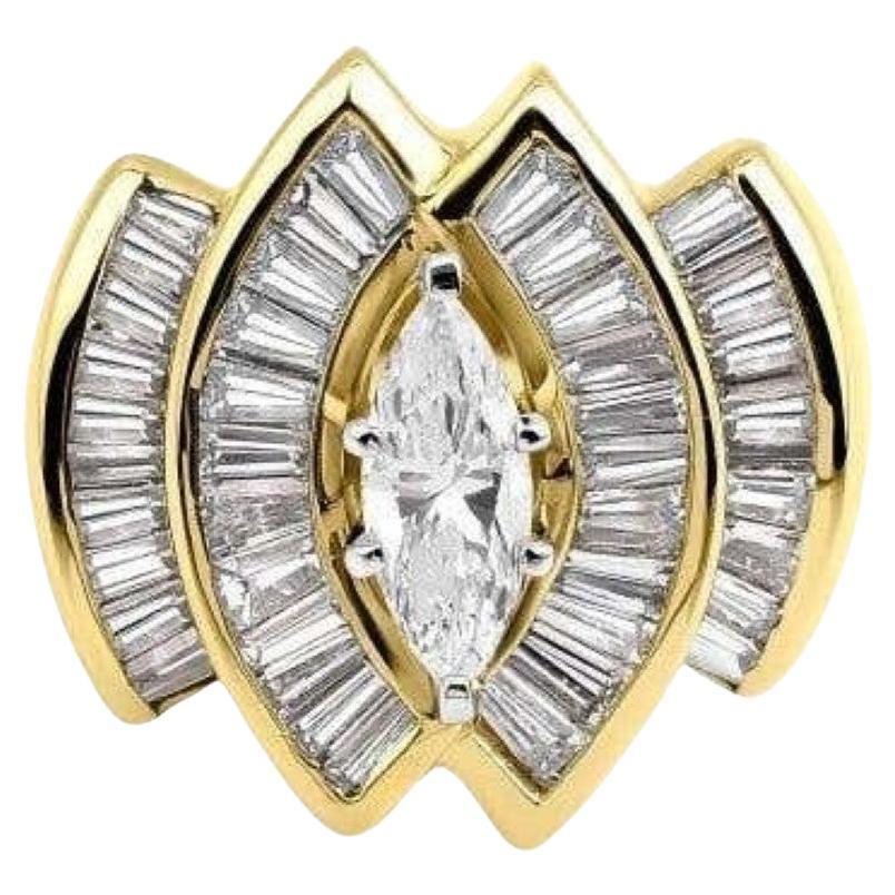 Anello di fidanzamento con diamante marquise Art - Deco da 2,05 carati