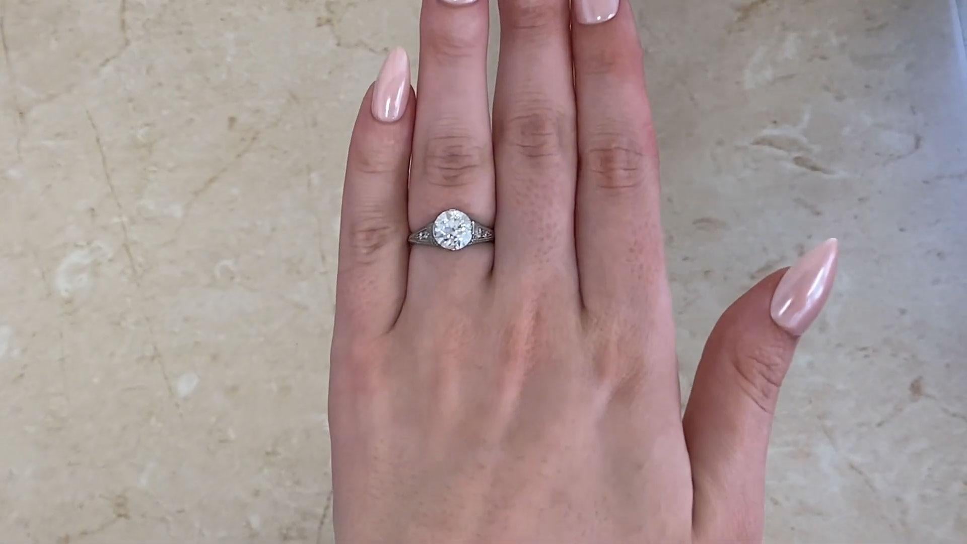 Art Deco Old European Cut Diamond Engagement Ring (GIA Approx. 2.00-Carats), Platinum For Sale