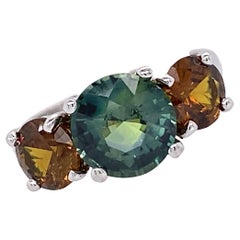2.05ct Green Ceylon Sapphire & Andradite Garnets in White Gold Three-Stone Ring