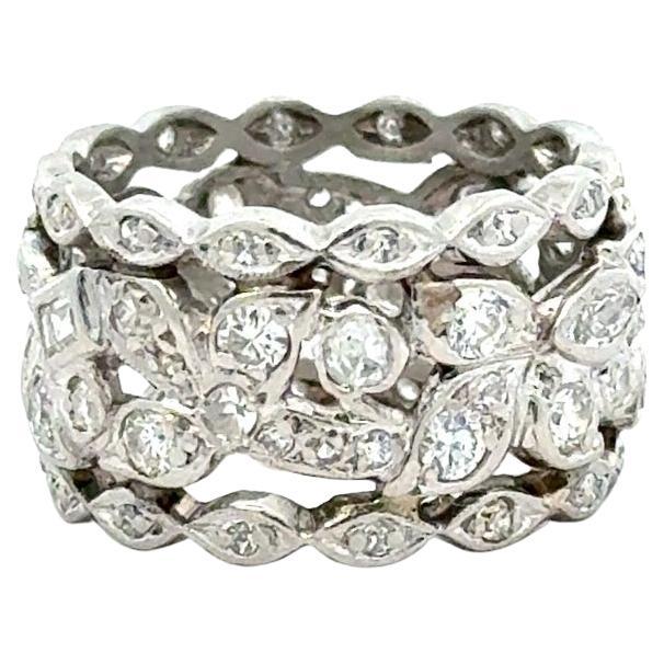 2.05ct Marquise Baguette & Round Diamond Vintage 1940's Platinum Ring