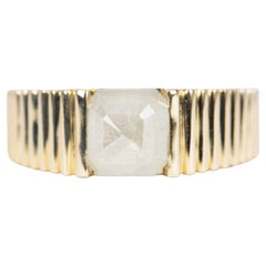 2.05ct Milky White Diamond on Wide Ribbed Band Engagement Ring 14k Gold R6498