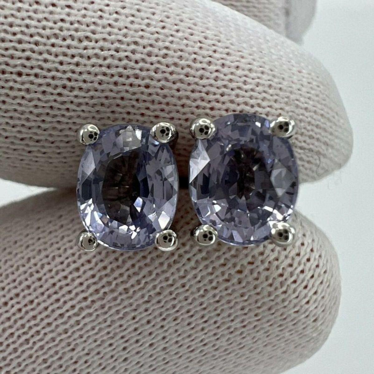 2.05ct Natural Sapphire Purple Violet 18K White Gold Oval Cut Earring Studs In New Condition In Birmingham, GB