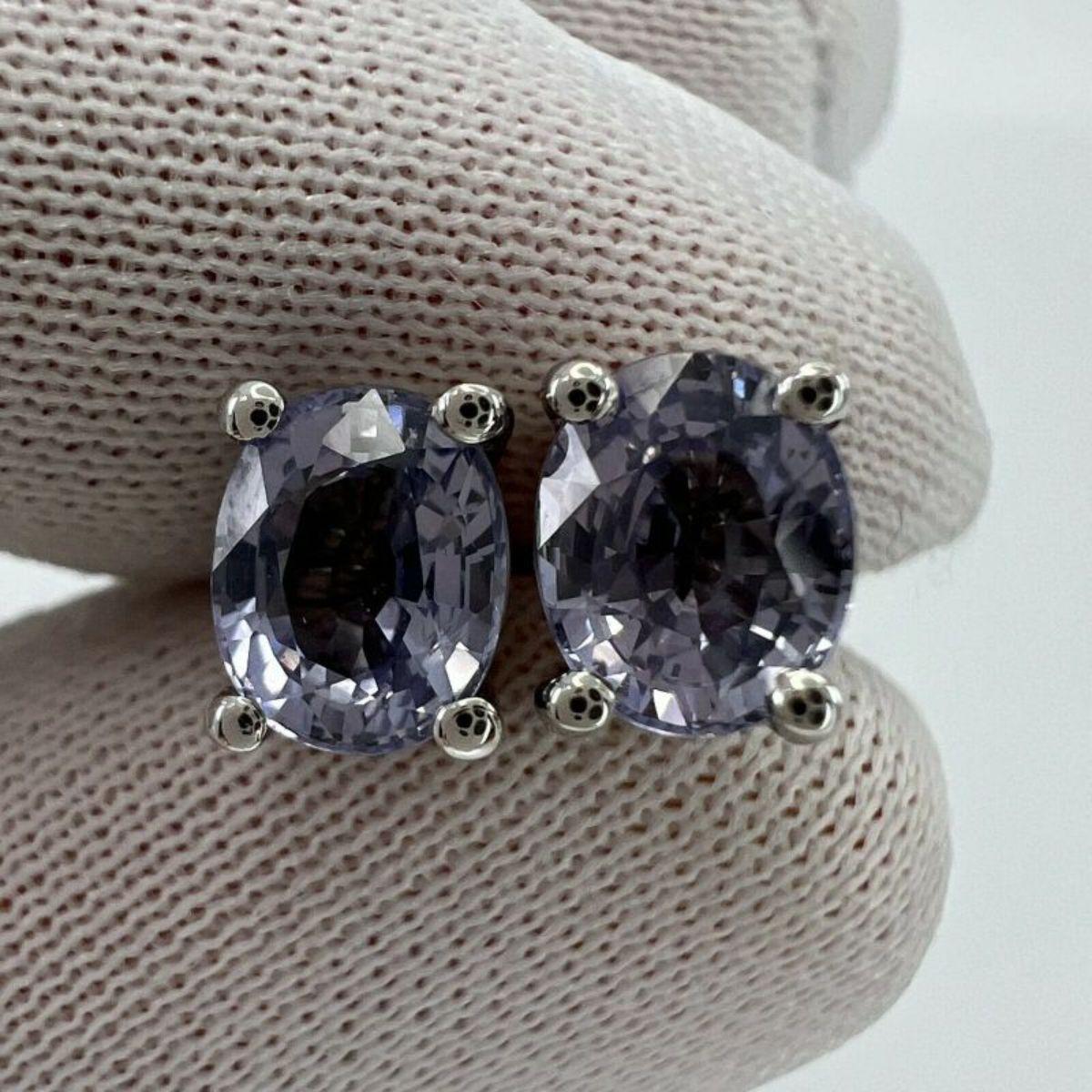 Women's 2.05ct Natural Sapphire Purple Violet 18K White Gold Oval Cut Earring Studs