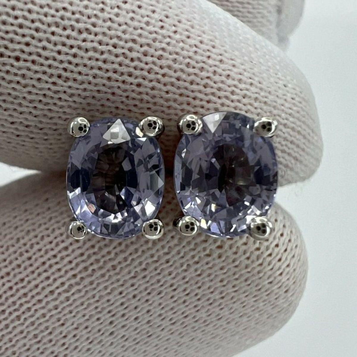 2.05ct Natural Sapphire Purple Violet 18K White Gold Oval Cut Earring Studs 1