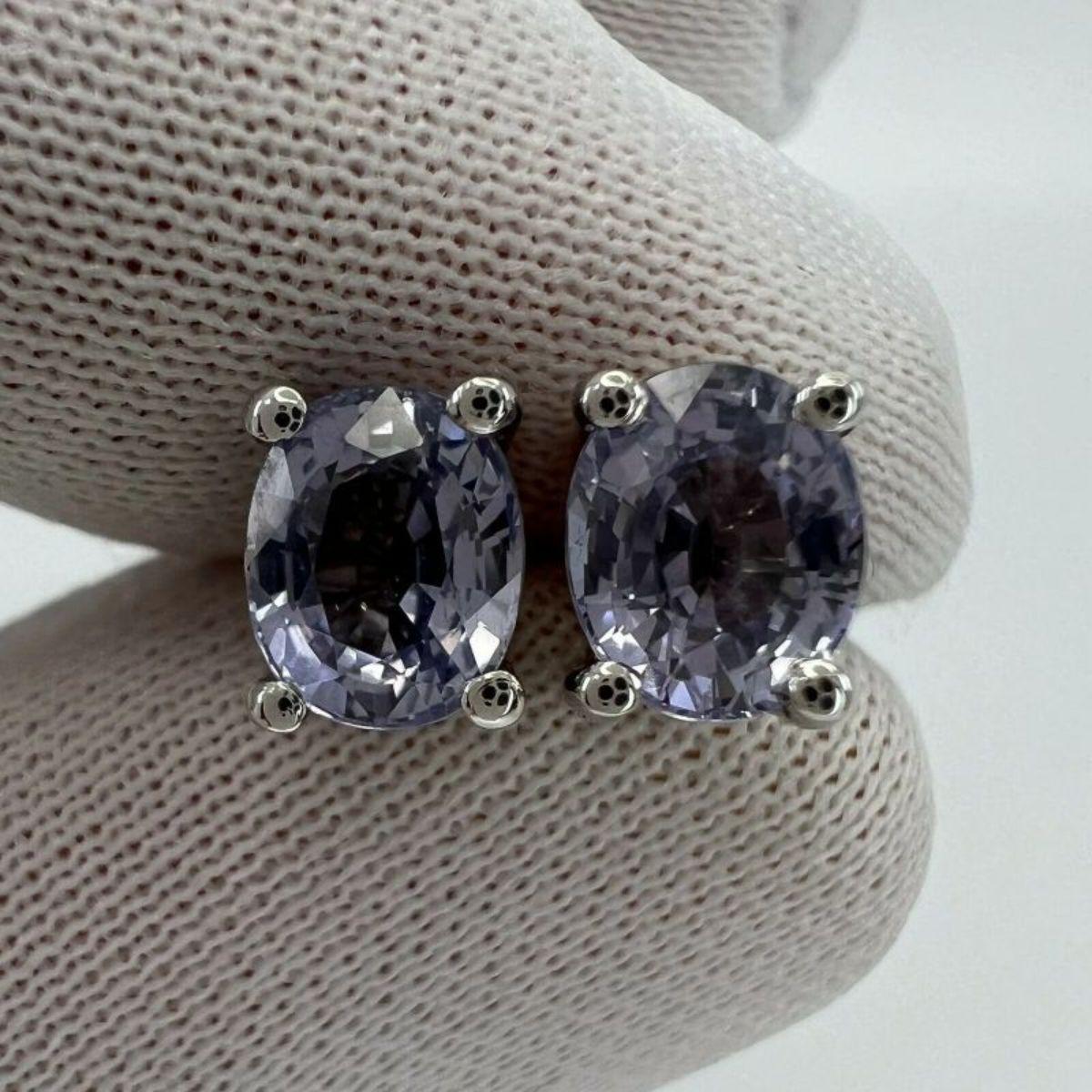2.05ct Natural Sapphire Purple Violet 18K White Gold Oval Cut Earring Studs 2