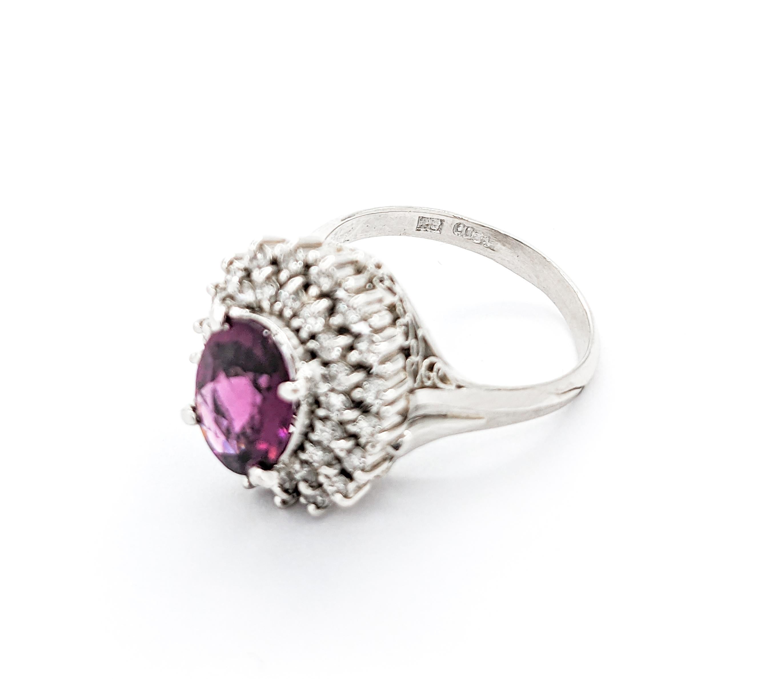 2.05ct Oval Purple Garnet & Diamond Ring in Platinum For Sale 4