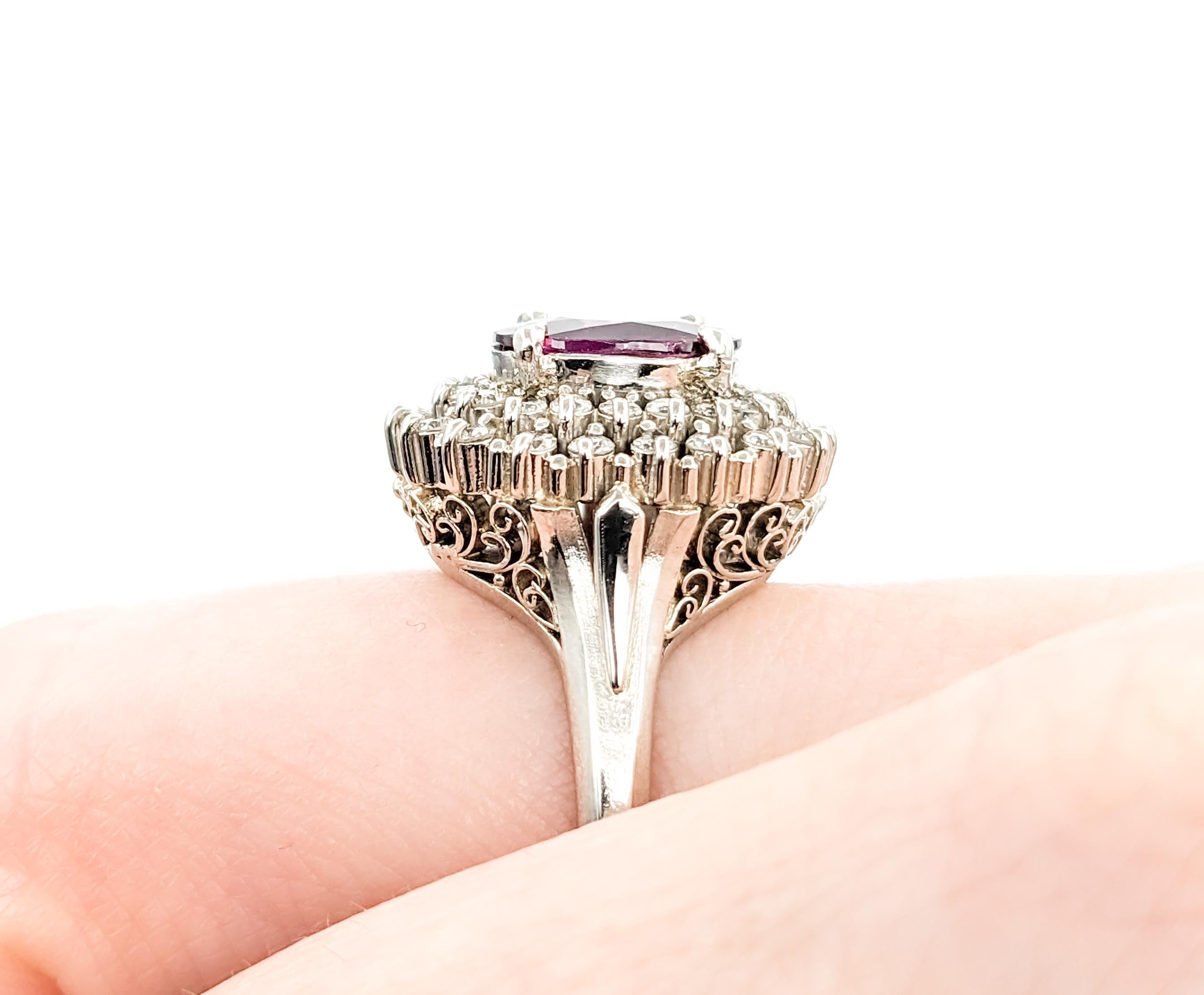 Contemporary 2.05ct Oval Purple Garnet & Diamond Ring in Platinum For Sale