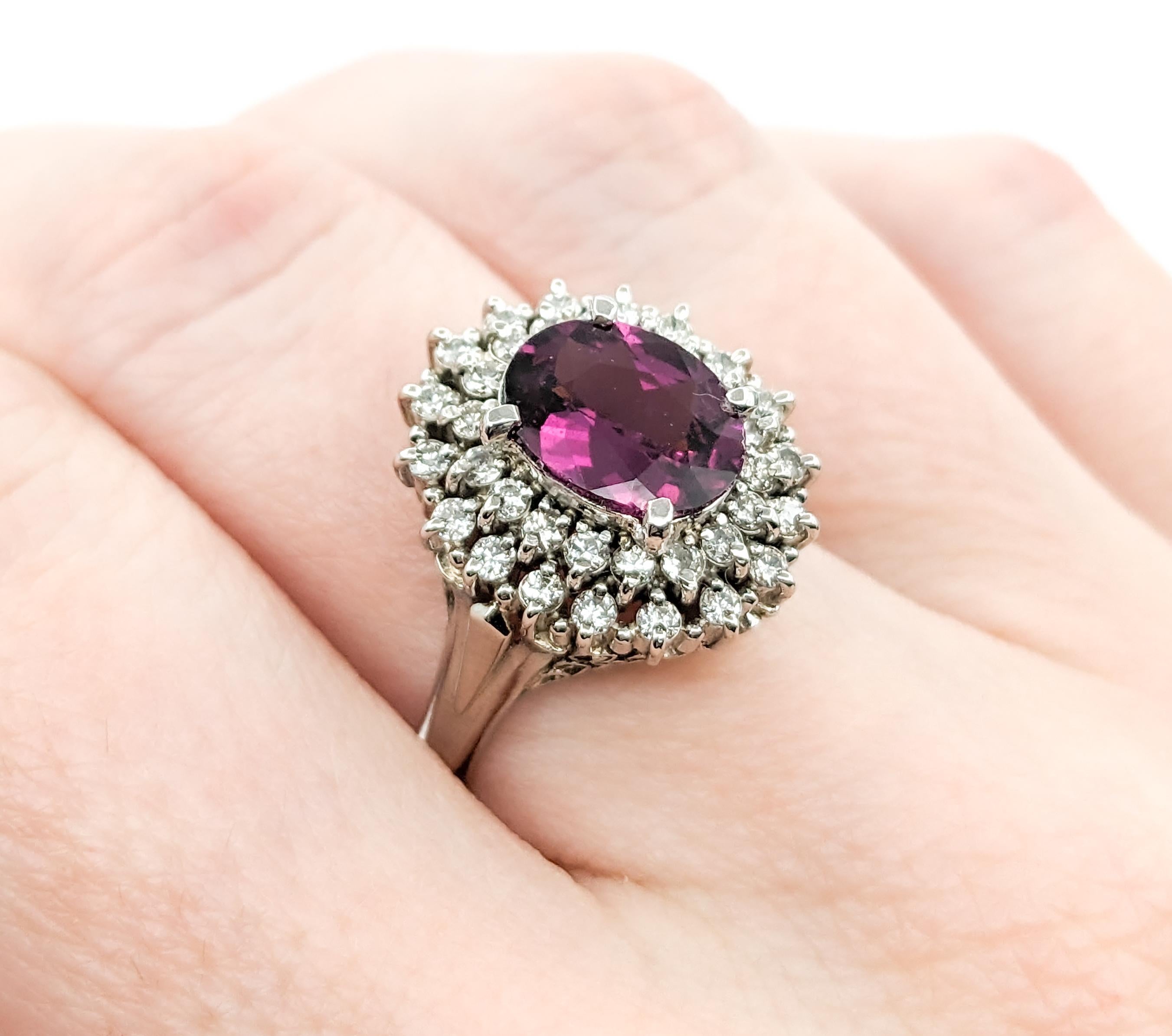 Oval Cut 2.05ct Oval Purple Garnet & Diamond Ring in Platinum For Sale