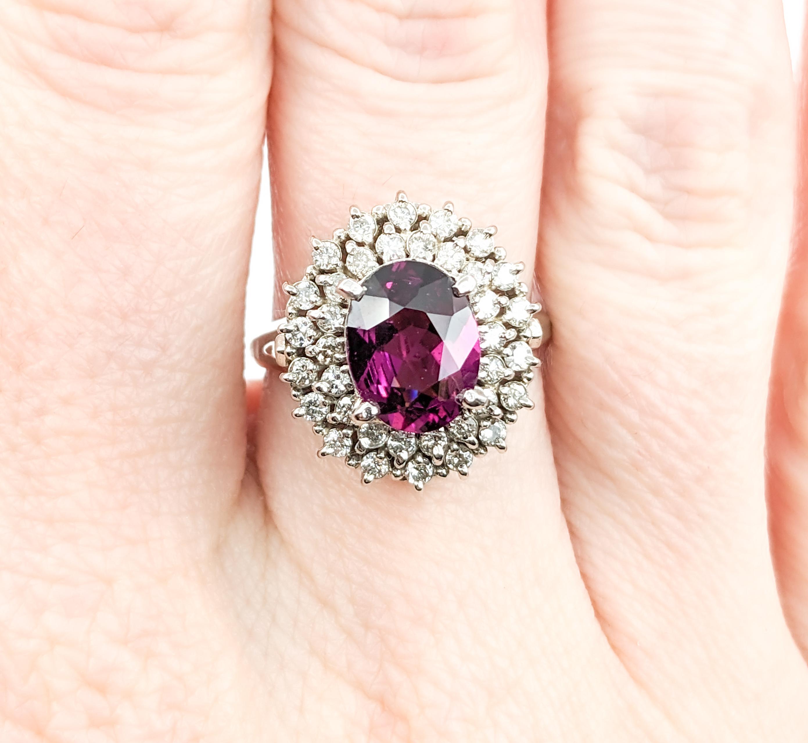 2.05ct Oval Purple Garnet & Diamond Ring in Platinum In Excellent Condition For Sale In Bloomington, MN