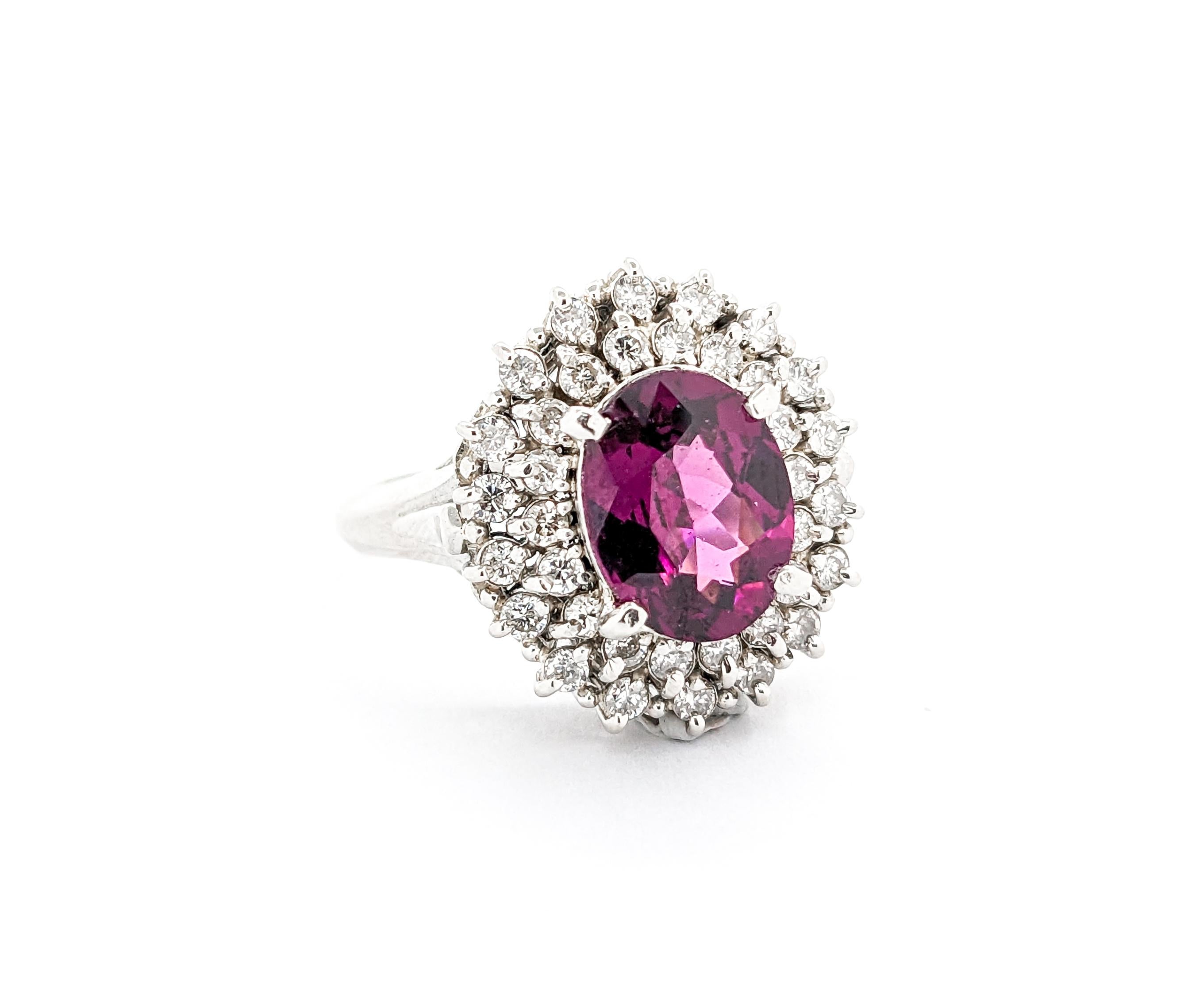 Women's 2.05ct Oval Purple Garnet & Diamond Ring in Platinum For Sale