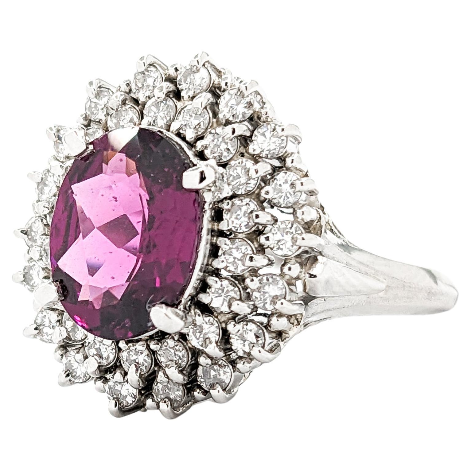 2.05ct Oval Purple Garnet & Diamond Ring in Platinum For Sale