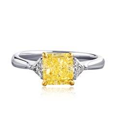 2.05ct Radiant Cut Fancy Yellow SI2 GIA Three Stone Engagement Ring