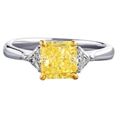 2.05ct Radiant Cut Fancy Yellow SI2 GIA Three Stone Engagement Ring