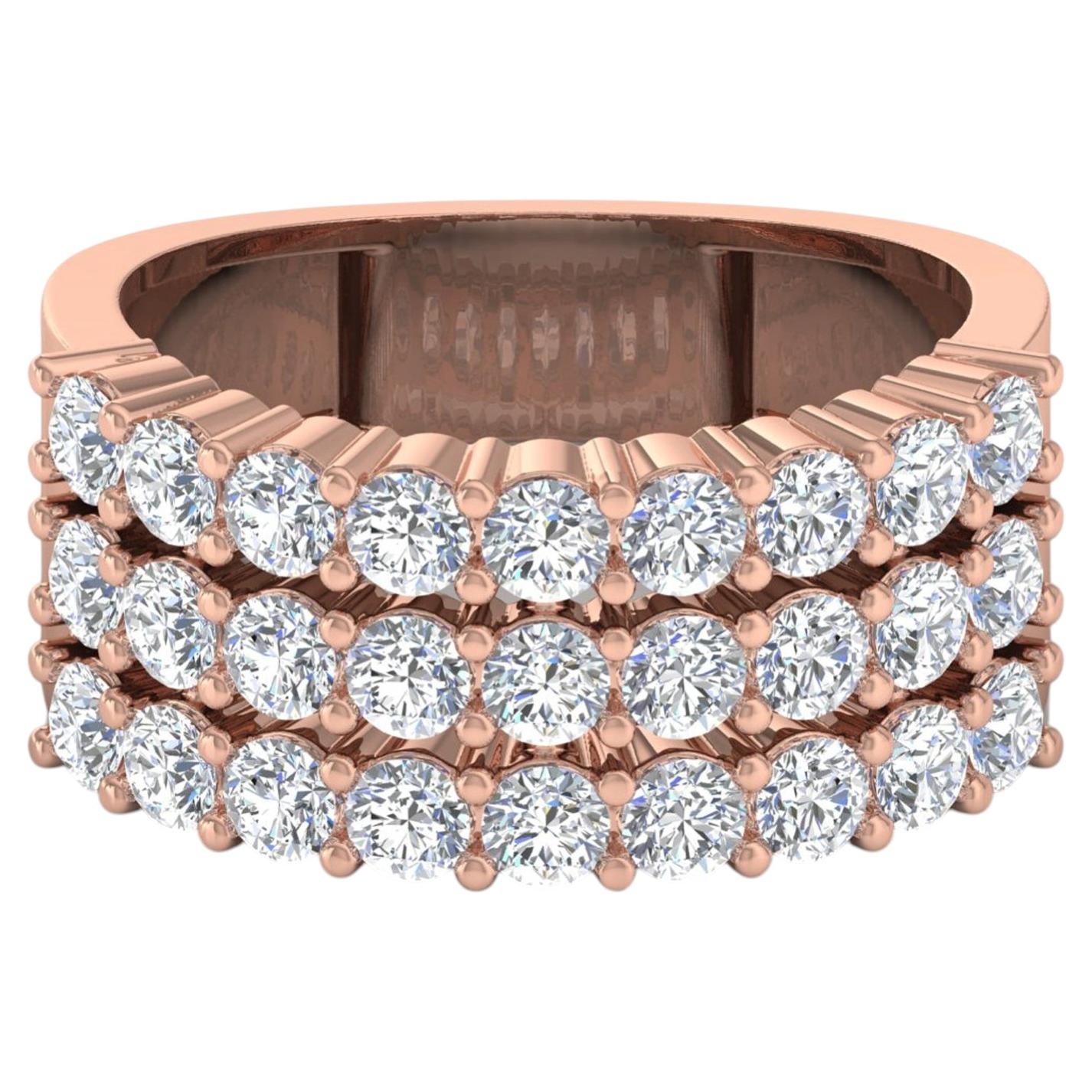 2.05Ct SI/H Brilliant Cut Diamond Triple Row Wide Band Ring 14k Rose Gold Gift