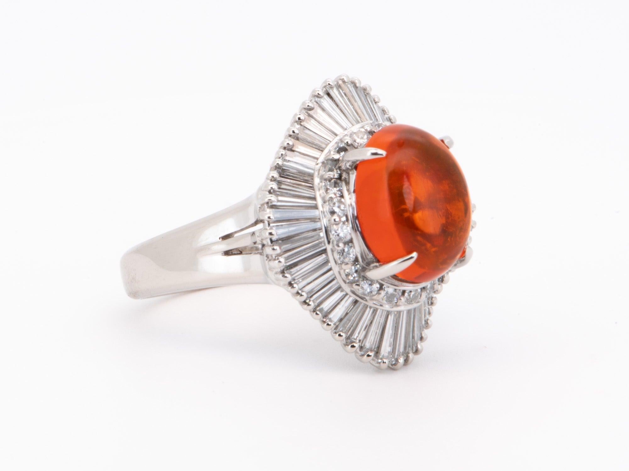 ♥ 2.05ct Stunning Mexican Fire Opal with Diamond Halo Engagement Ring Platinum R6733
♥ The item measures 19.2mm in length (North South direction), 16.9mm in width (East West direction), and stands 10.9mm tall from the finger. Band width is 2.5mm.

♥