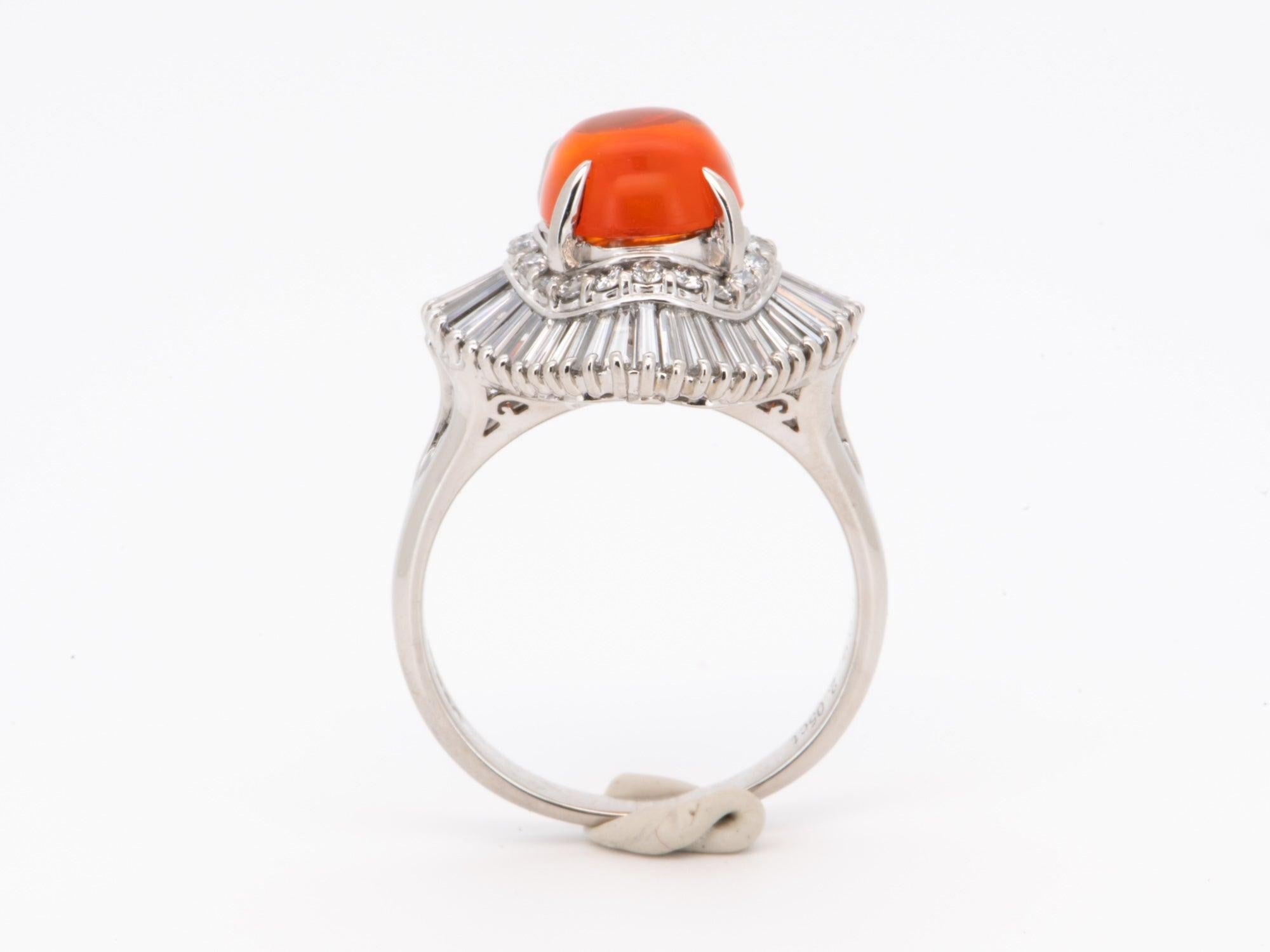 Uncut 2.05ct Stunning Mexican Fire Opal w/ Diamond Halo Engagement Ring Platinum R6733 For Sale