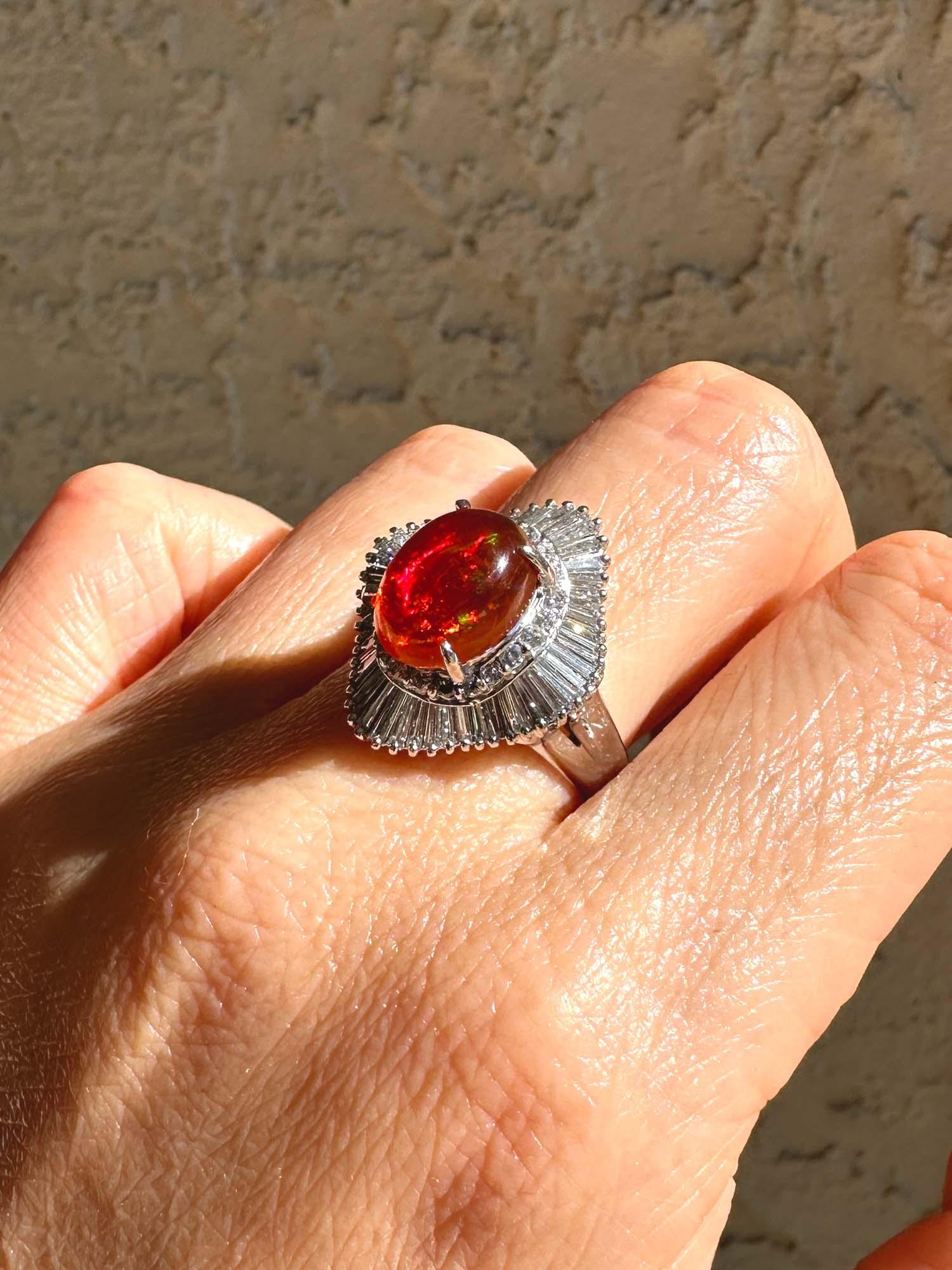 2.05ct Stunning Mexican Fire Opal w/ Diamond Halo Engagement Ring Platinum R6733 In Good Condition For Sale In Osprey, FL