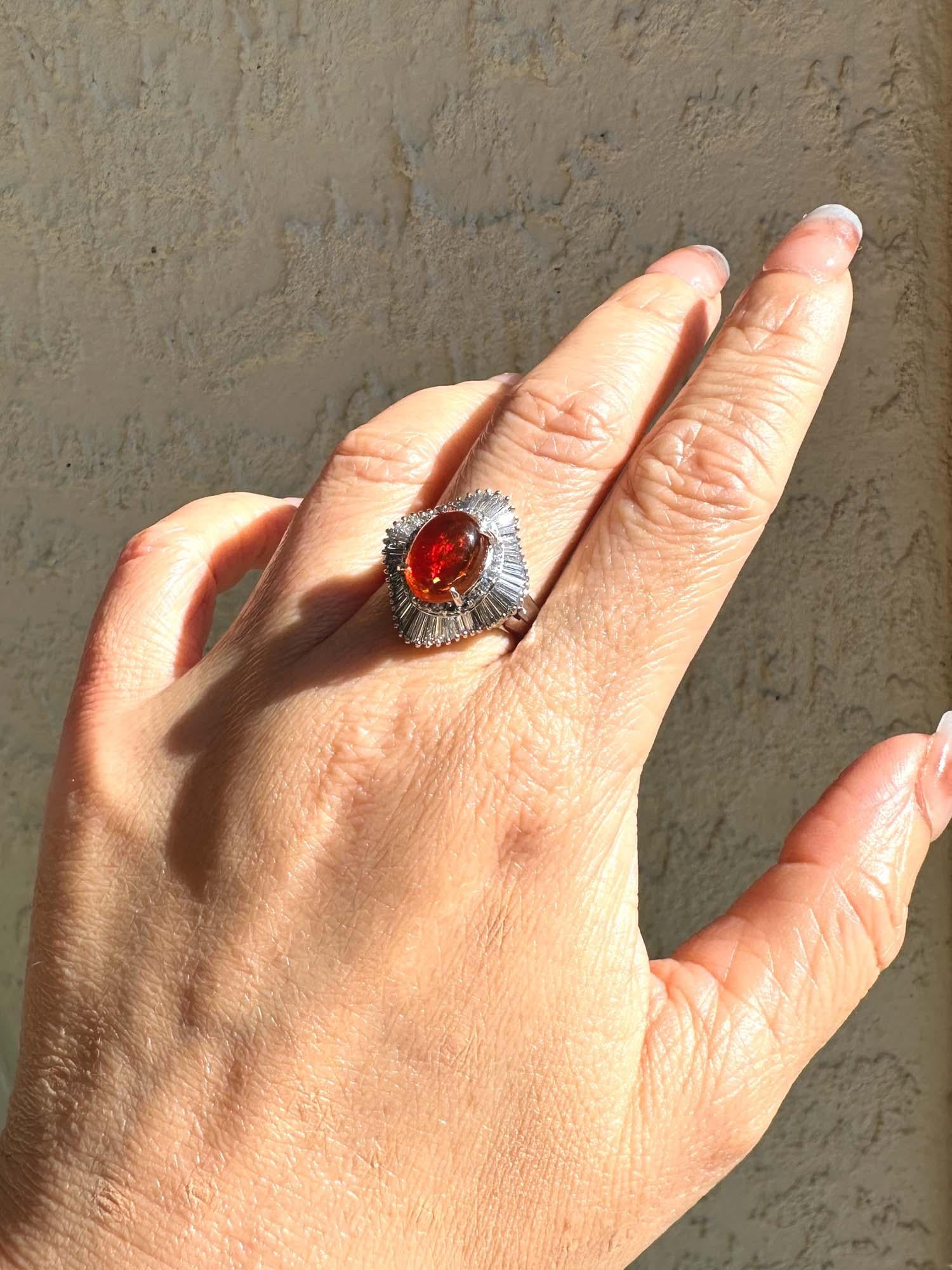 2.05ct Stunning Mexican Fire Opal w/ Diamond Halo Engagement Ring Platinum R6733 For Sale 1